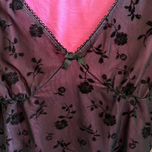 SHEIN ICON 90s Floral Print Bow Front Lettuce Trim Crop Mesh Tee Y2K XL - Picture 10 of 12